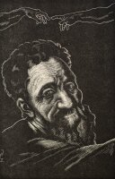 J. Fritz Zalisz - Porträt Michelangelo Buonarroti - Holzschnitt - o. J.