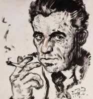 Fritz Zalisz - Selbstporträt mit Zigarette - 1941 - Tusche