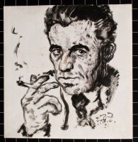 Fritz Zalisz - Selbstporträt mit Zigarette - Tuschezeichnung/Ritztechnik - o. J.