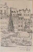 Fritz Zalisz - Schöne Brunnen, Nürnberg - Bleistift - 1919