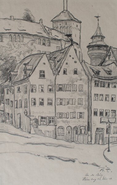 Fritz Zalisz - An der Burg, Nürnberg - Bleistift - 1919