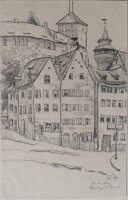 Fritz Zalisz - An der Burg, Nürnberg - Bleistift - 1919